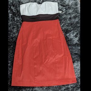 NWT TeezeMe Red/White/Brown Strapless Dress Size 3